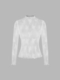 Top de encaje transparente blanco de cuello alto – Top ajustado floral