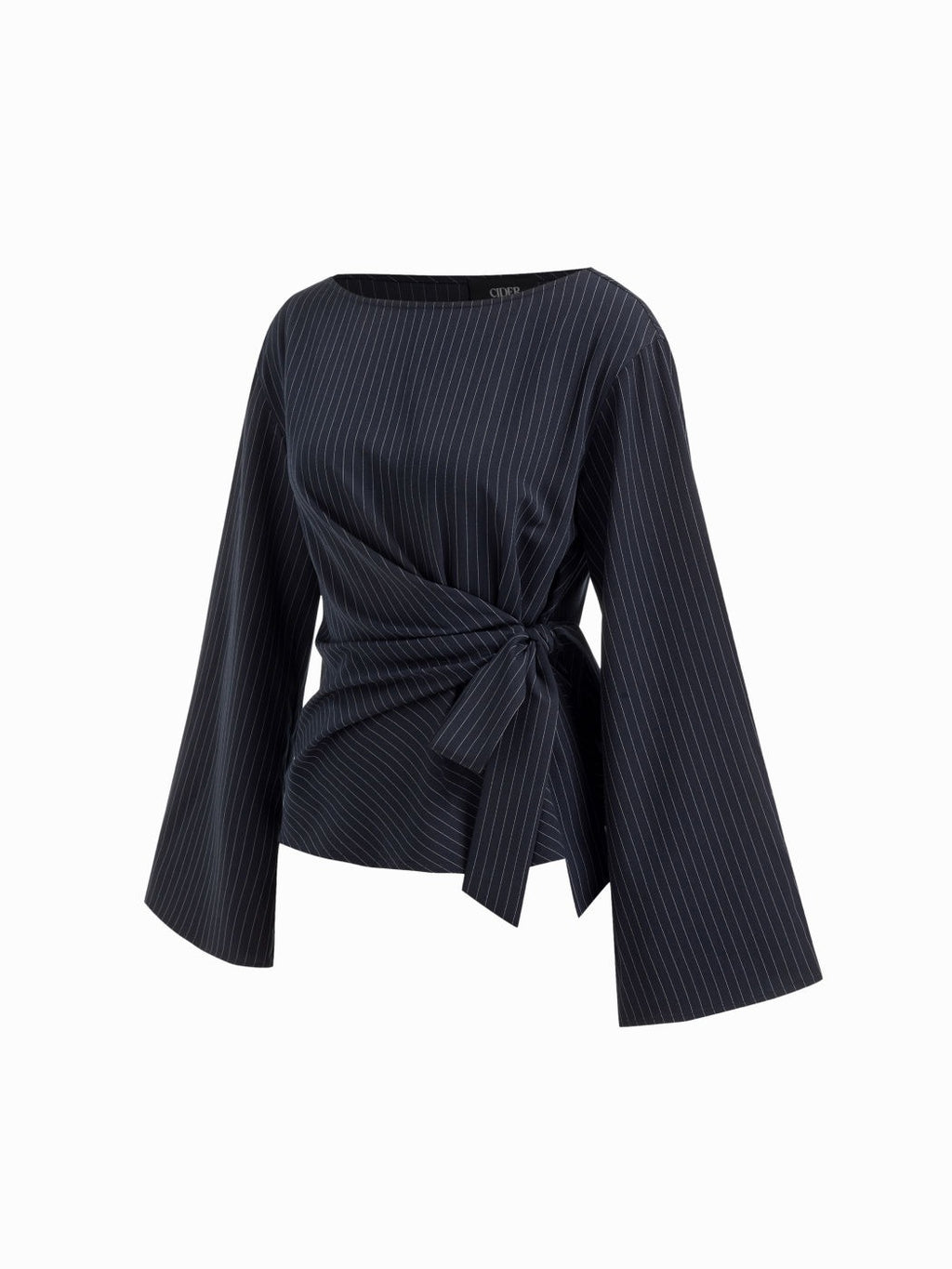 Top de rayas finas con lazo lateral – Cuello barco y mangas acampanadas